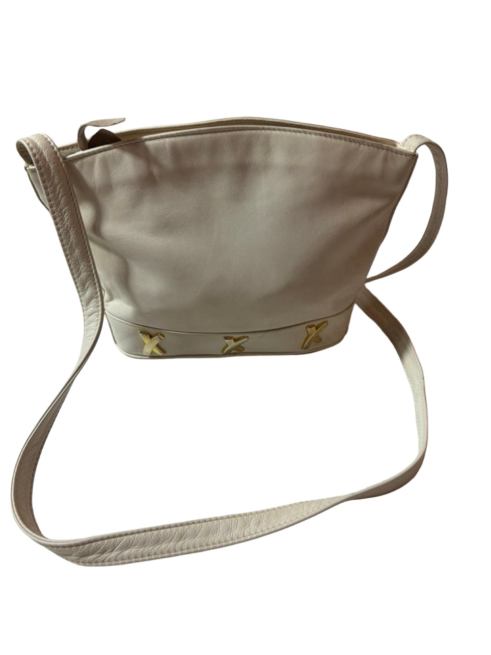Vintage Paloma Picasso Ivory Leather Gold X Crossbody Shoulder Bag Y2K